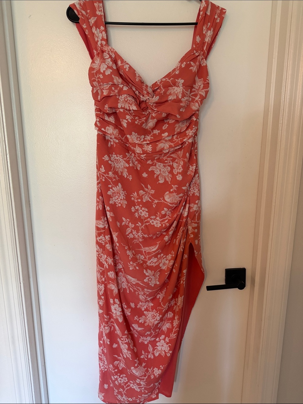 Abercrombie & Fitch Coral Floral Off-the-Shoulder Ruched Midi Dress Small